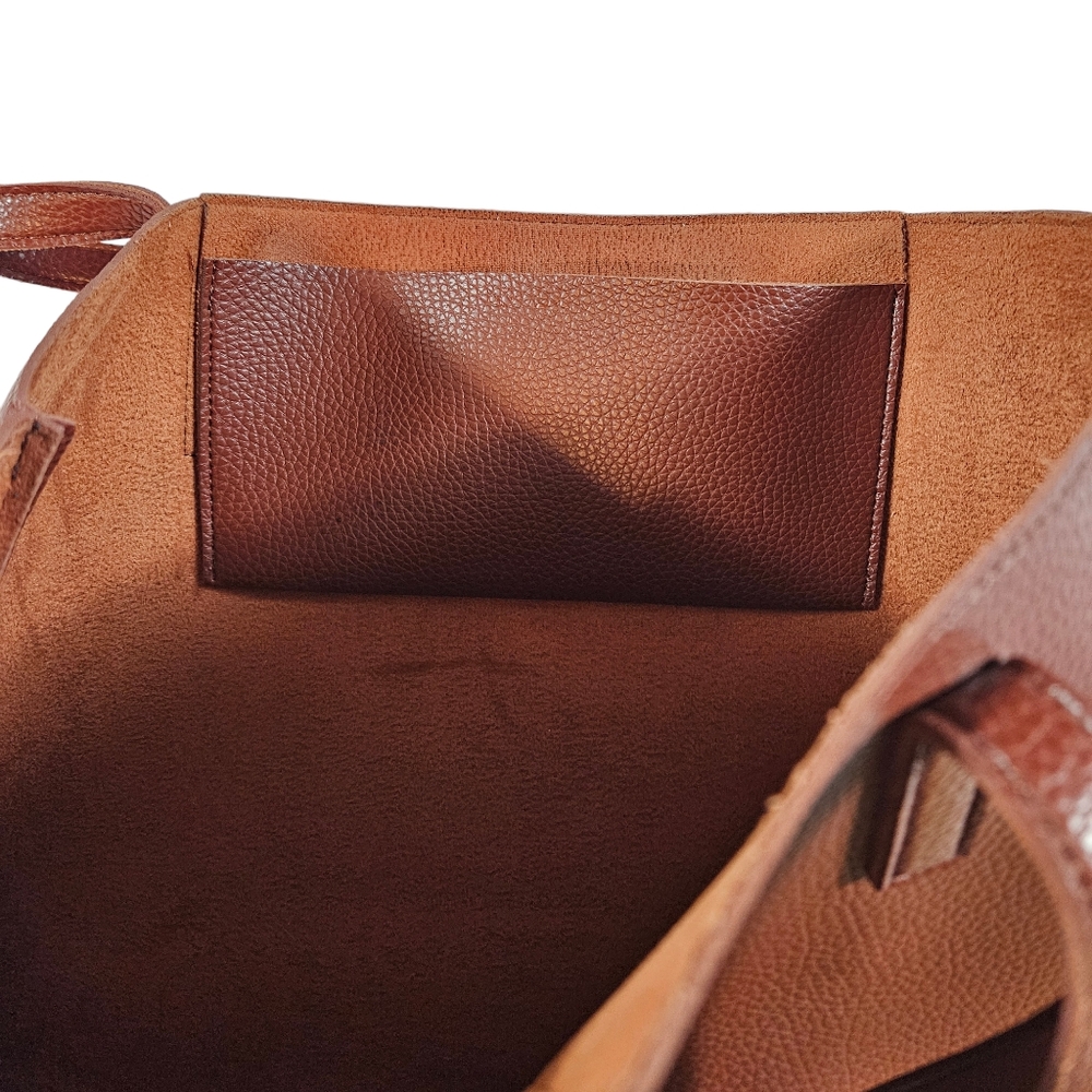Vince Camuto Luck Brown Black Vegan Faux Leather Tote Bag Pebbled Laptop Career - Picture 11 of 13